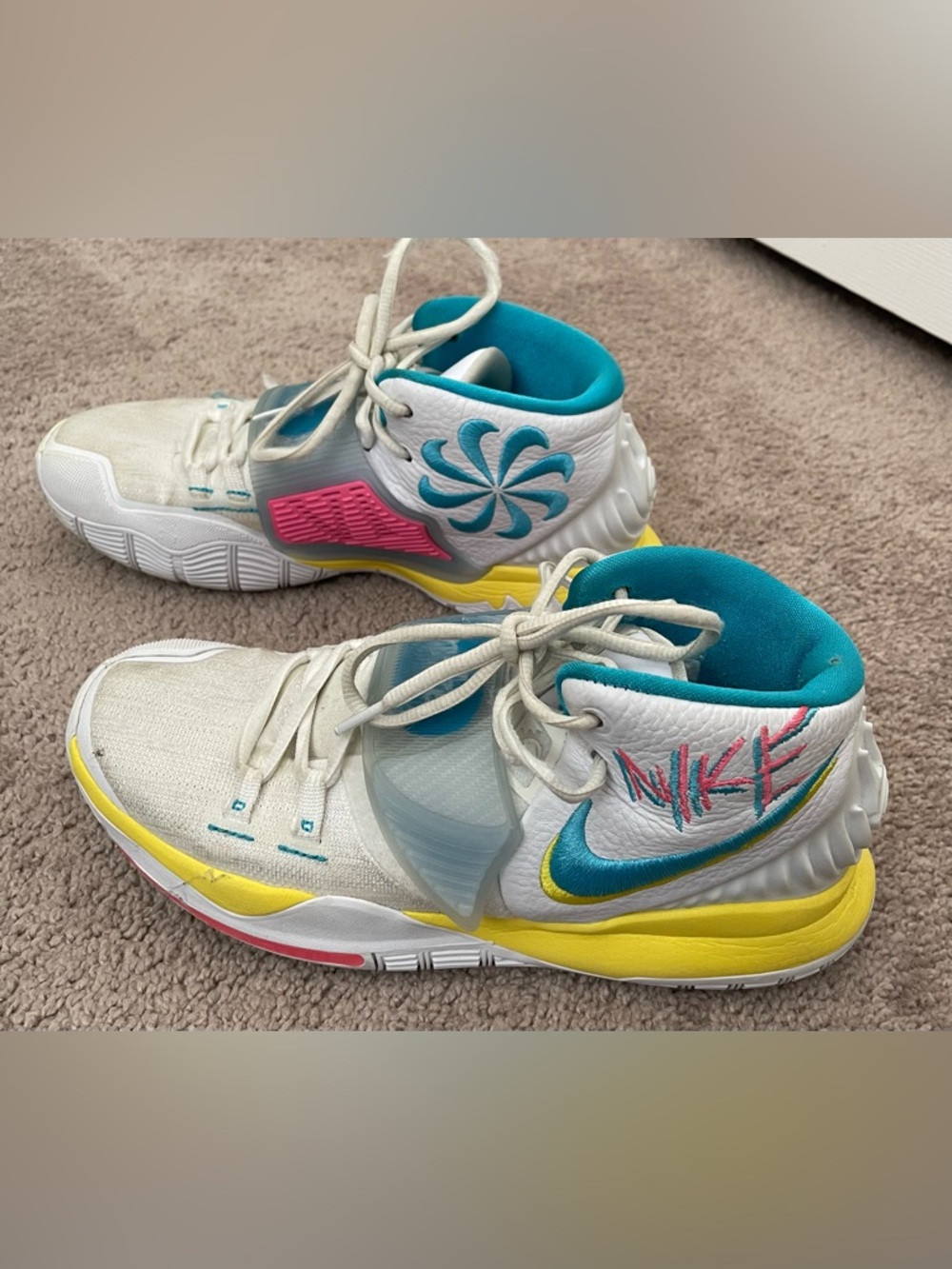 Nike Kyrie White Teal Yellow Accent Basketball Sneakers
